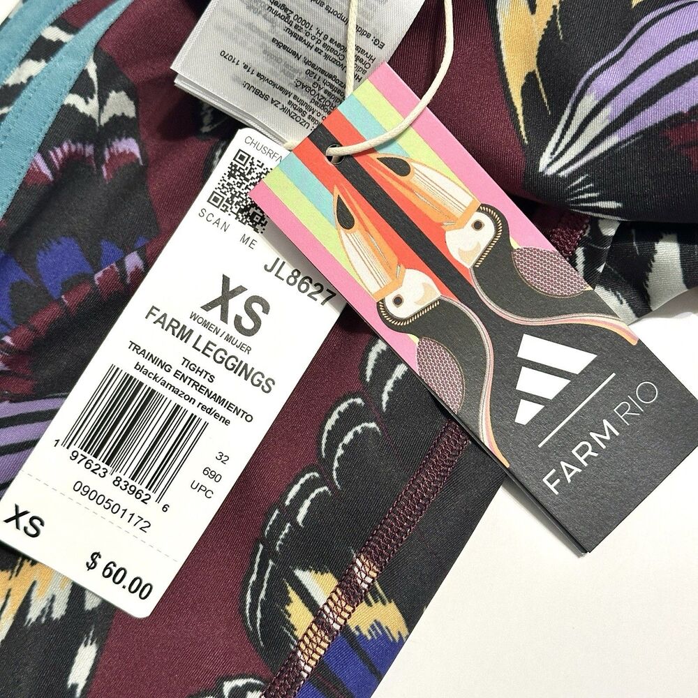 Adidas Farm Rio Butterfly Leggings Women Size XS Tight Fit Black Amazon Red - Picture 3 of 11